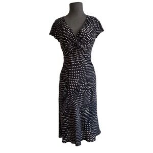K‎ & Company Polka Dot Twist Front Midi Dress Black Pink V-Neck Short Sleeve 8